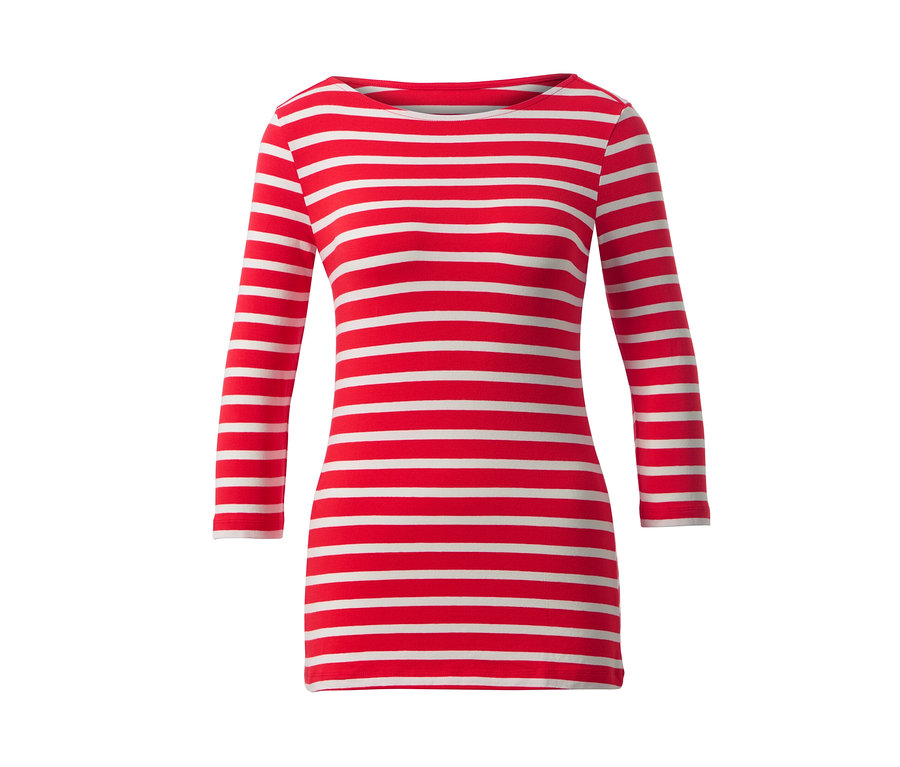 Proužkované triko s 3/4 rukávem, červeno-bílé proužky.