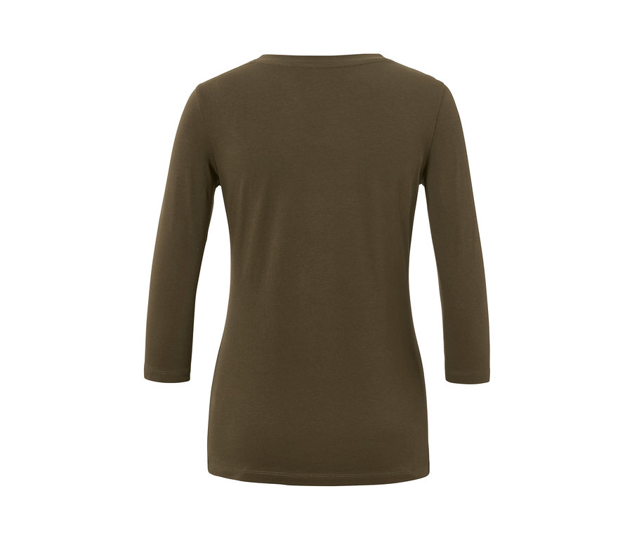 Khaki triko s tříčtvrtečními rukávy zezadu.