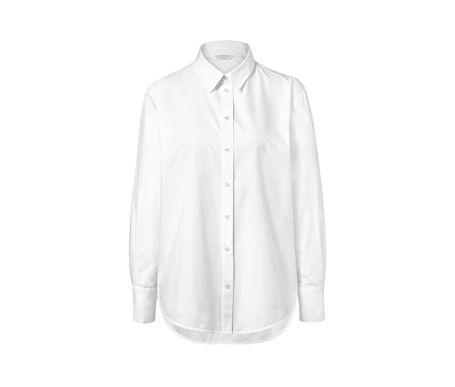 Bílá košilová halenka z biobavlny s dlouhými rukávy a knoflíky.