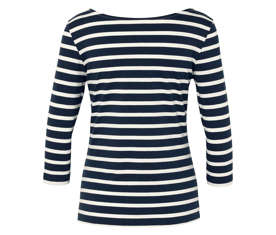 Pruhované tričko s dlouhými rukávy v námořnické modré a bílé barvě.
