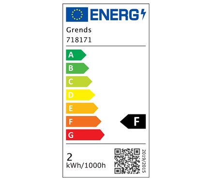 Energetický štítek Grends 718171, třída F, spotřeba 2 kWh/1000h.