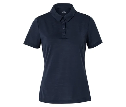 Námořnická modrá sportovní polokošile s krátkými rukávy a zapínáním na knoflíky, vyrobená z vlny merino.