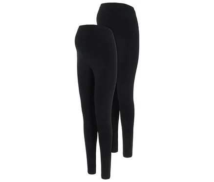 Dvoje černé legíny MAMALICIOUS MLEMMA LONG LEGGING 2-P A. E. NOOS leží vedle sebe.