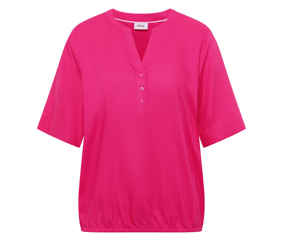 Růžová tuniková halenka CECIL s výstřihem do V a krátkými rukávy.