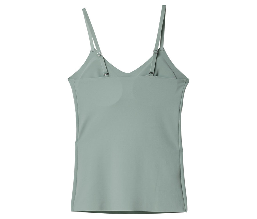 Světle zelený top na špagetová ramínka, focený zezadu.