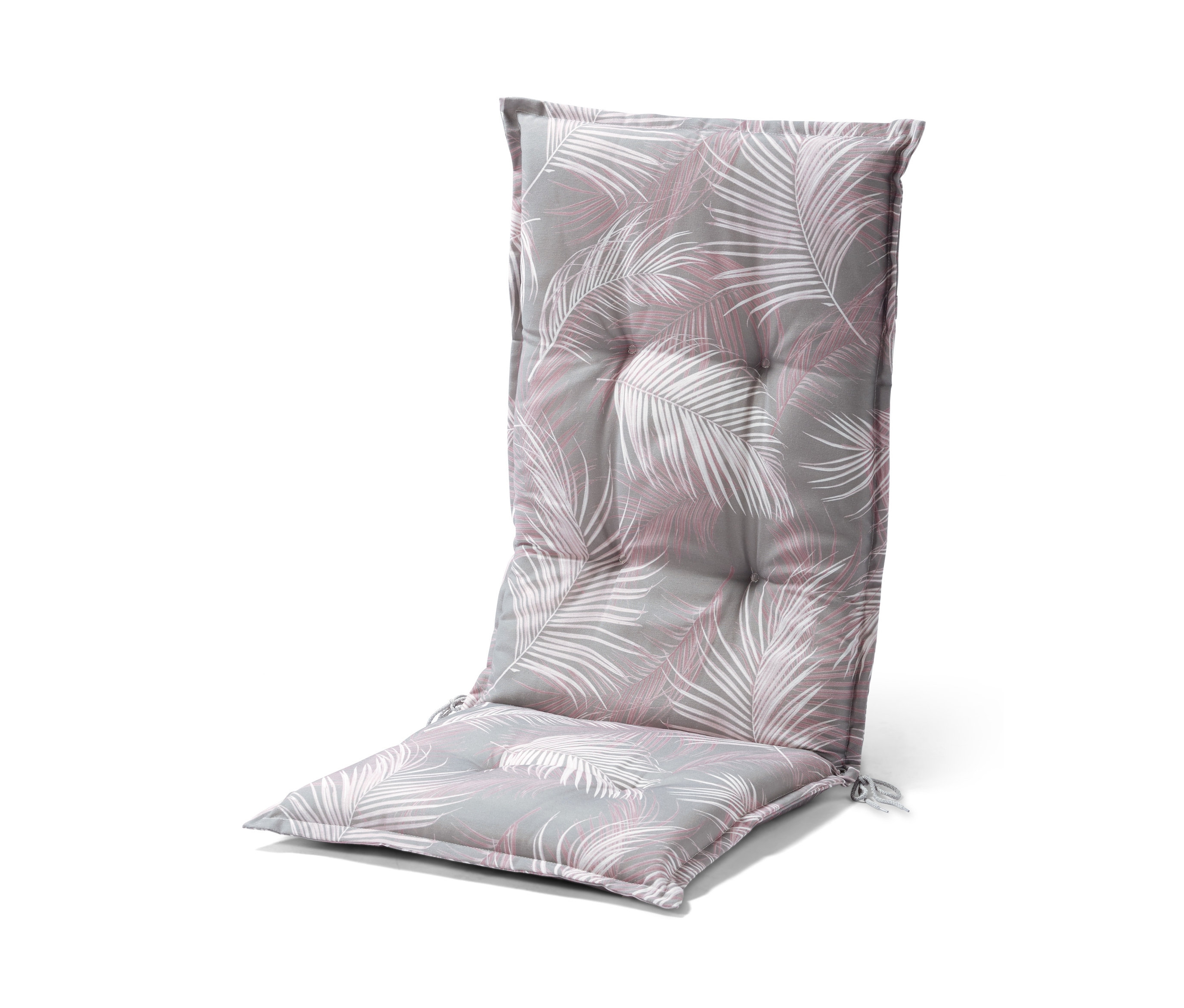 Polstrovaní na židli s vysokým opěradlem s šedým vzorem listů.