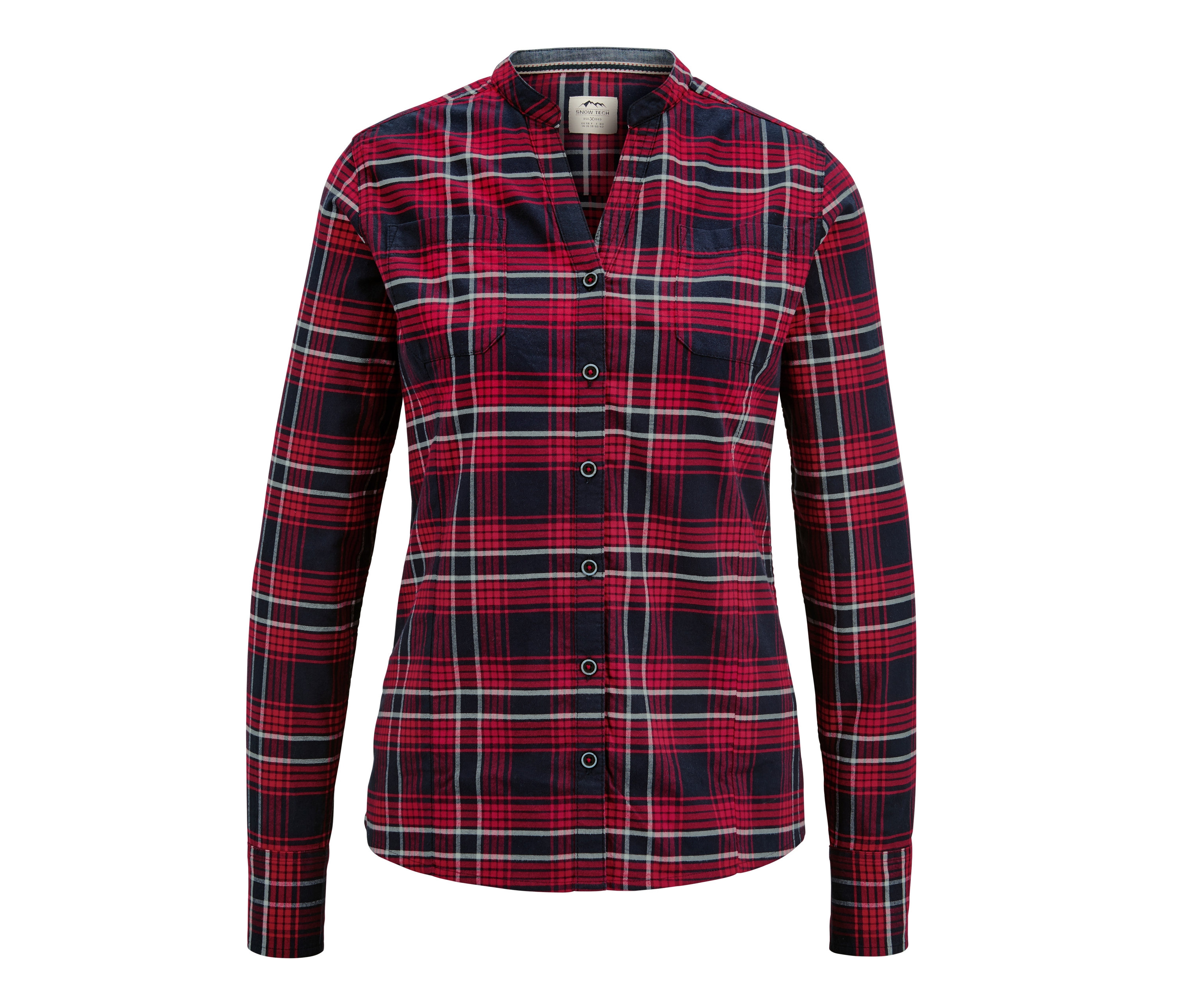 Kostkovaná flanelová košile s dlouhými rukávy, červeno-černo-bílá.
