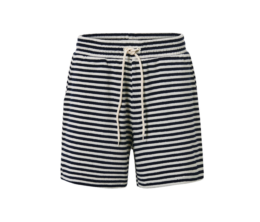 Pruhované froté šortky s bílou stahovací šňůrkou.