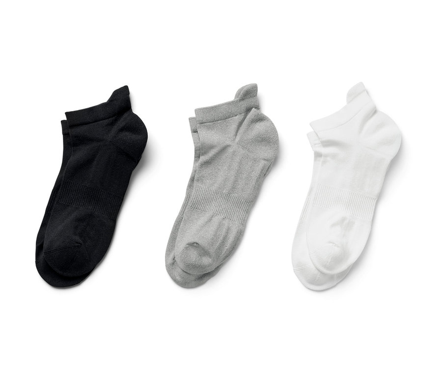 Černé, šedé a bílé funkční sportovní ponožky, 3 páry.