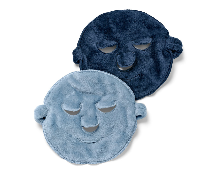 Dvě masky na obličej, jedna světle modrá a jedna tmavě modrá.