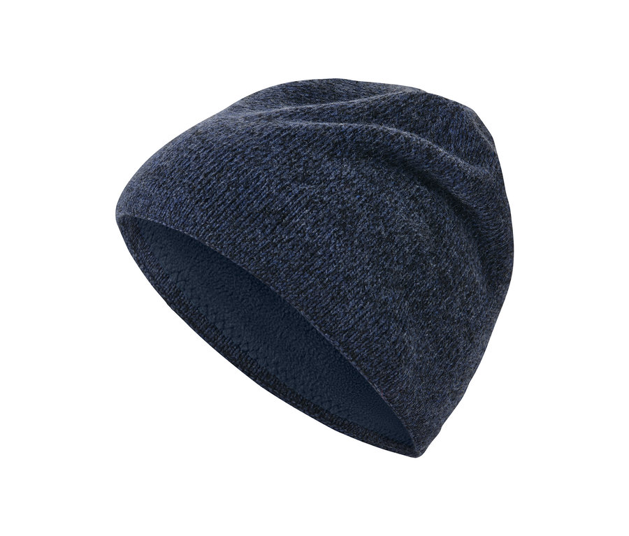 Tmavě modrá melírovaná pletená čepice.