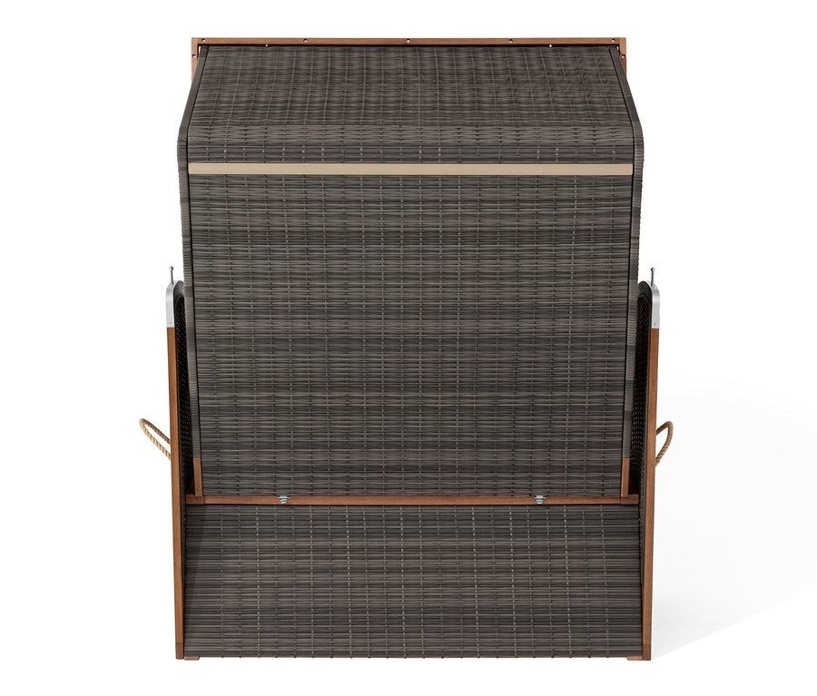 Pohled shora na prémiový plážový koš XL s 2 výklopnými stolky.