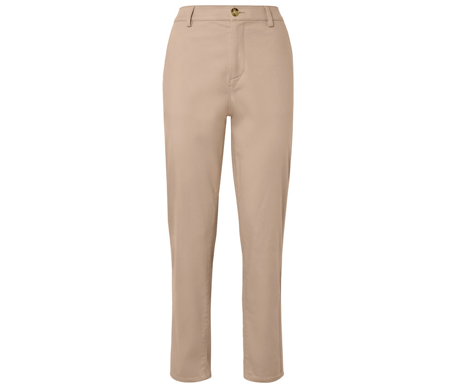 Béžové kalhoty se zapínáním na knoflík.