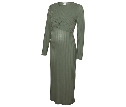 Olivově zelené těhotenské šaty MAMALICIOUS MLLUCY JUNE LS JRS MIDI DRESS 2F.