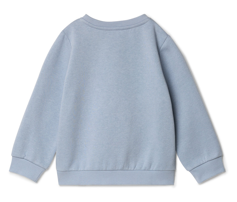 Světle modrá mikina, pohled zezadu.