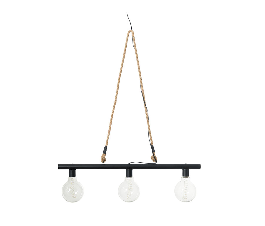 Závěsné solární svítidlo s lany a třemi žárovkami.