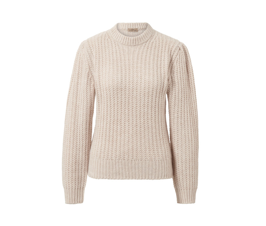 Krémový svetr z hrubé pleteniny s vlnou.