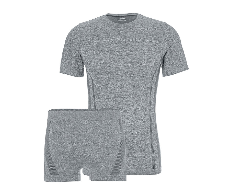 Šedá sada sportovního spodního prádla.