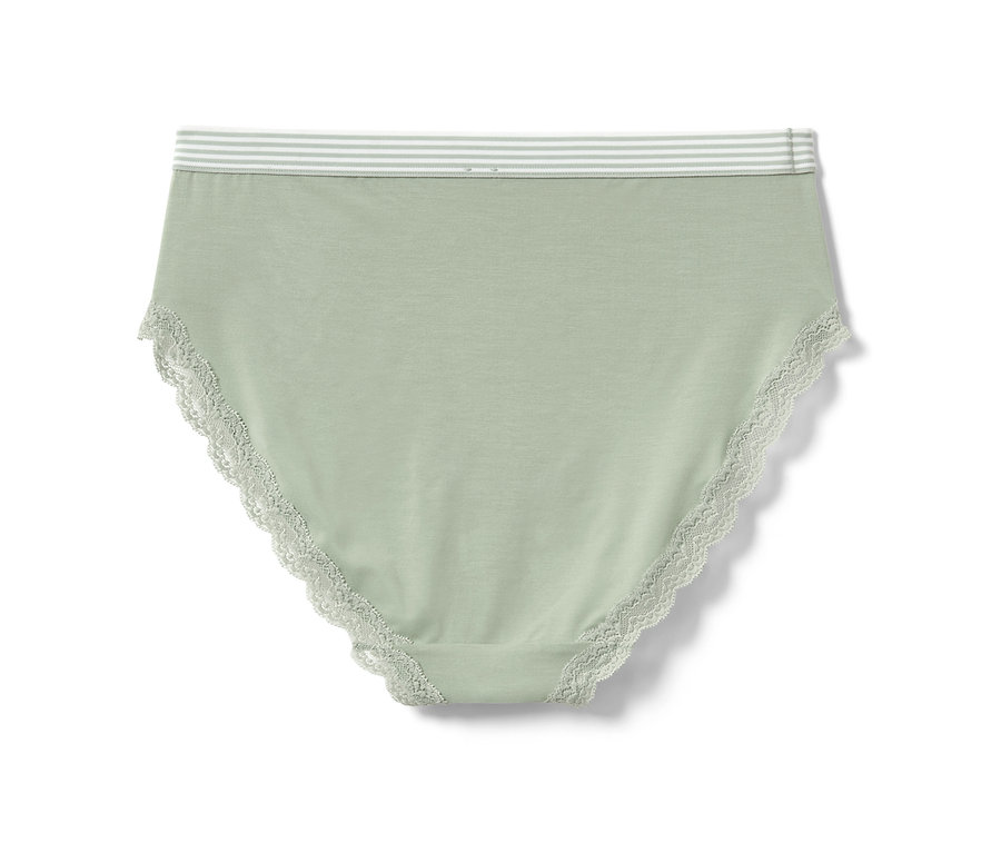 Zelené kalhotky s vysokým pasem.