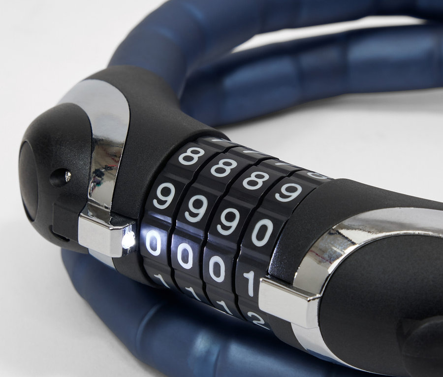 Modrý pancéřový kabelový zámek s LED s kombinací "0000".