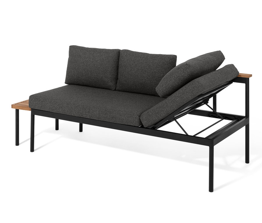 Černá pohovka a lenoška 2 v 1 »Elin« s šedými polštáři.