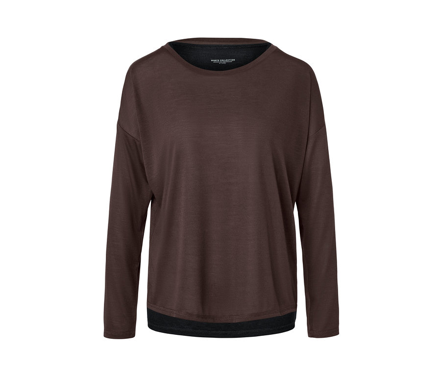 Hnědé sportovní triko 2 v 1 s dlouhými rukávy.