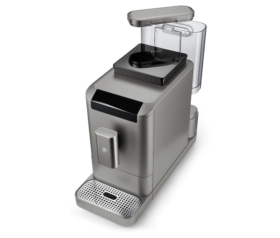Detail plnoautomatického kávovaru »Esperto2 Caffè« v titanově stříbrné barvě.