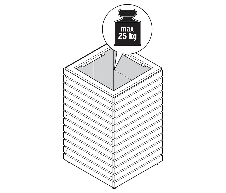 Ilustrace květináče s maximální nosností 25 kg.