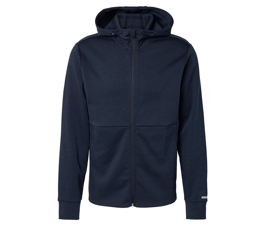 Tmavě modrá mikina s kapucí na zip.