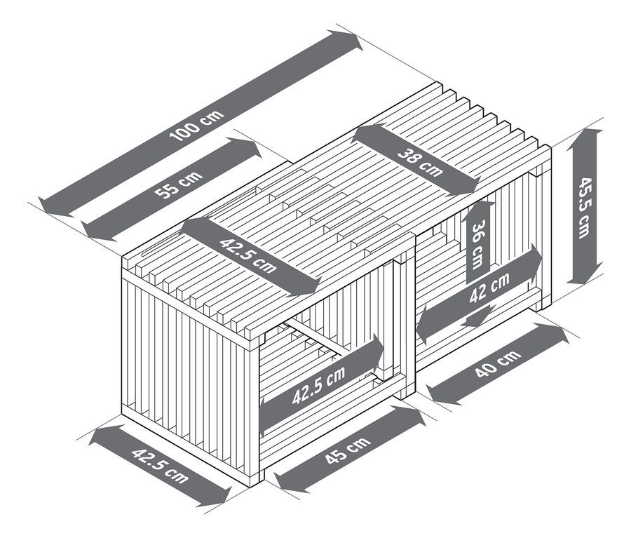 Pohled shora na konferenční stolek s rozměry.