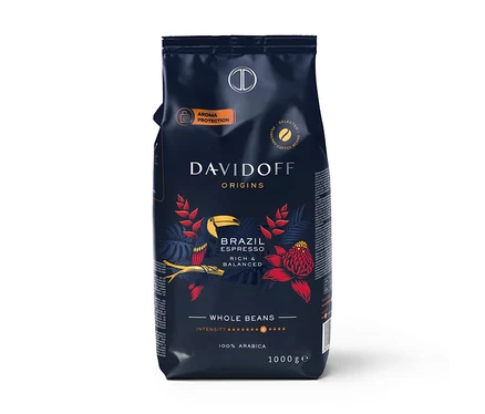 Balení zrnkové kávy DAVIDOFF CAFÉ ORIGINS Brazil o hmotnosti 1 kg.