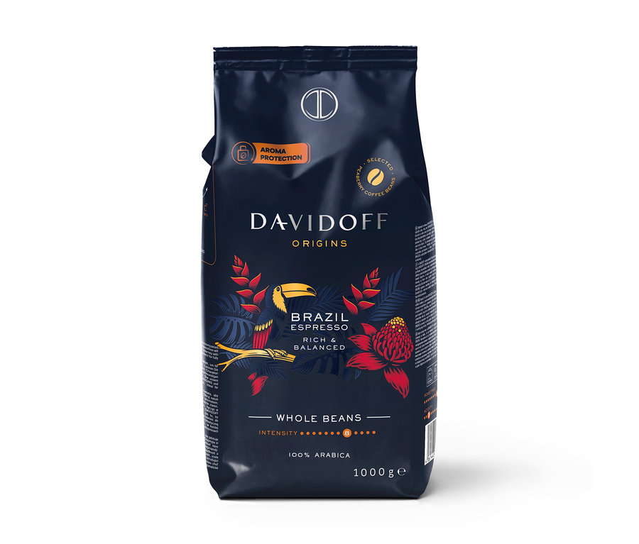 Balení zrnkové kávy DAVIDOFF CAFÉ ORIGINS Brazil o hmotnosti 1 kg.