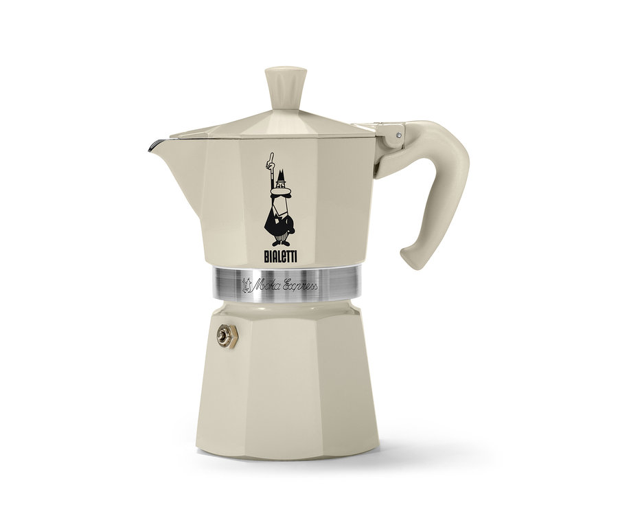 Krémová konvička na espresso »Bialetti Moka Express« 190 ml na bílém pozadí.