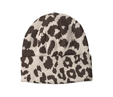 Pletená čepice Street One s béžovým a tmavě hnědým leopardím vzorem.