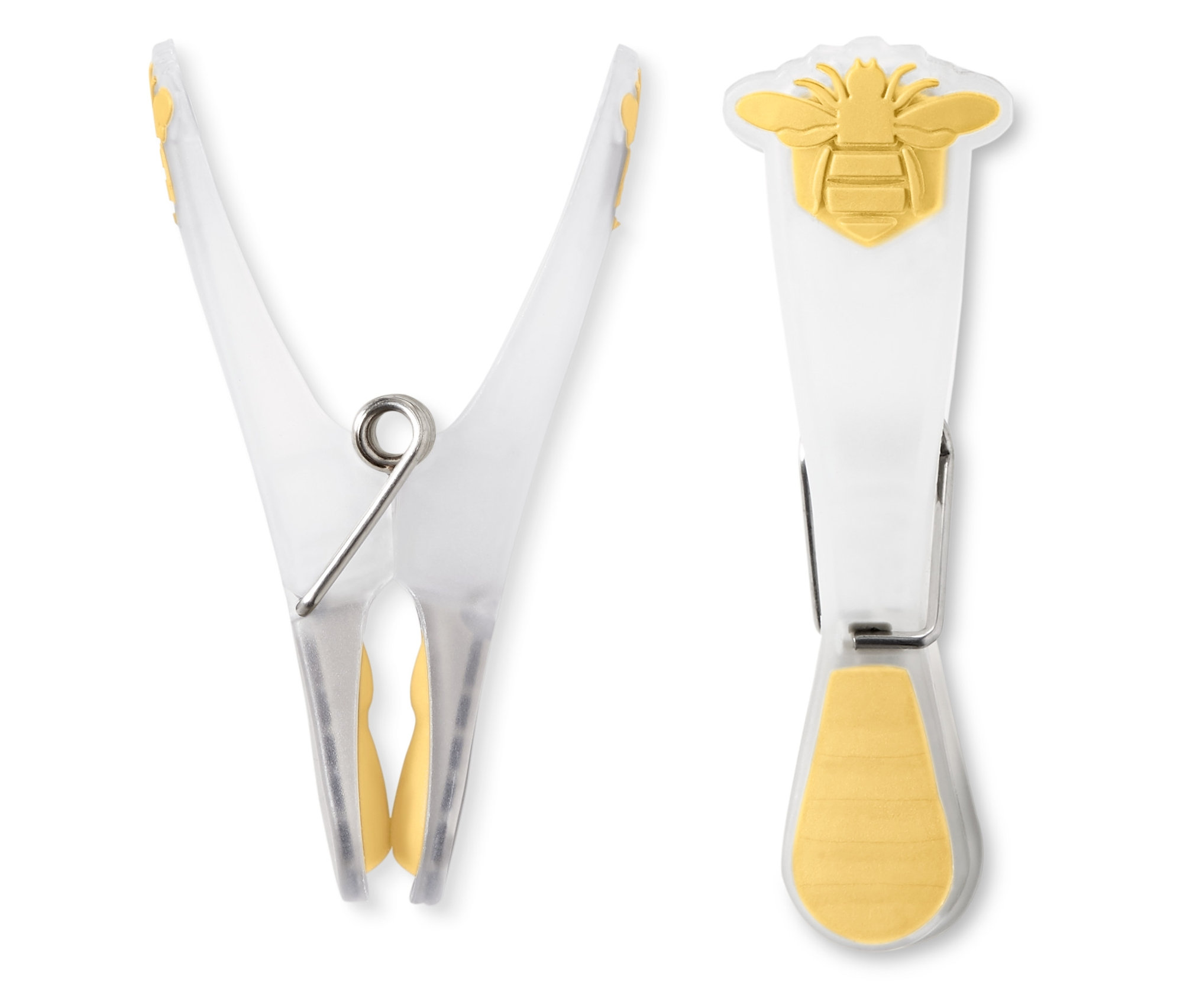 Dva kolíčky na prádlo s motivem včely.