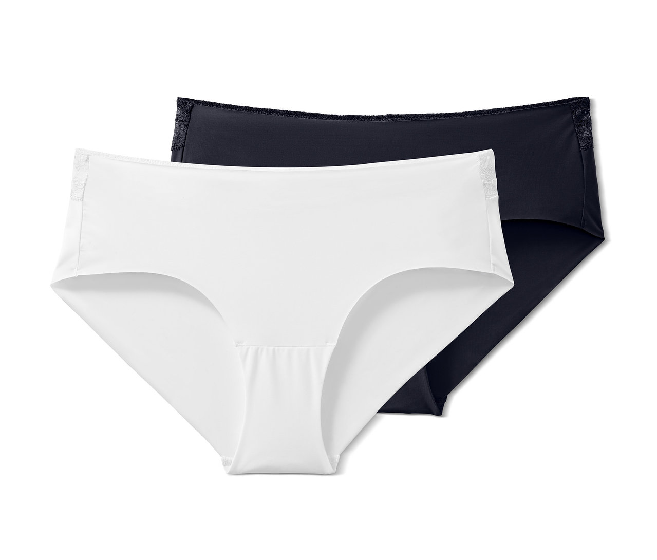 Dvoje kalhotky Magic Cut: jedny bílé a jedny tmavě modré.