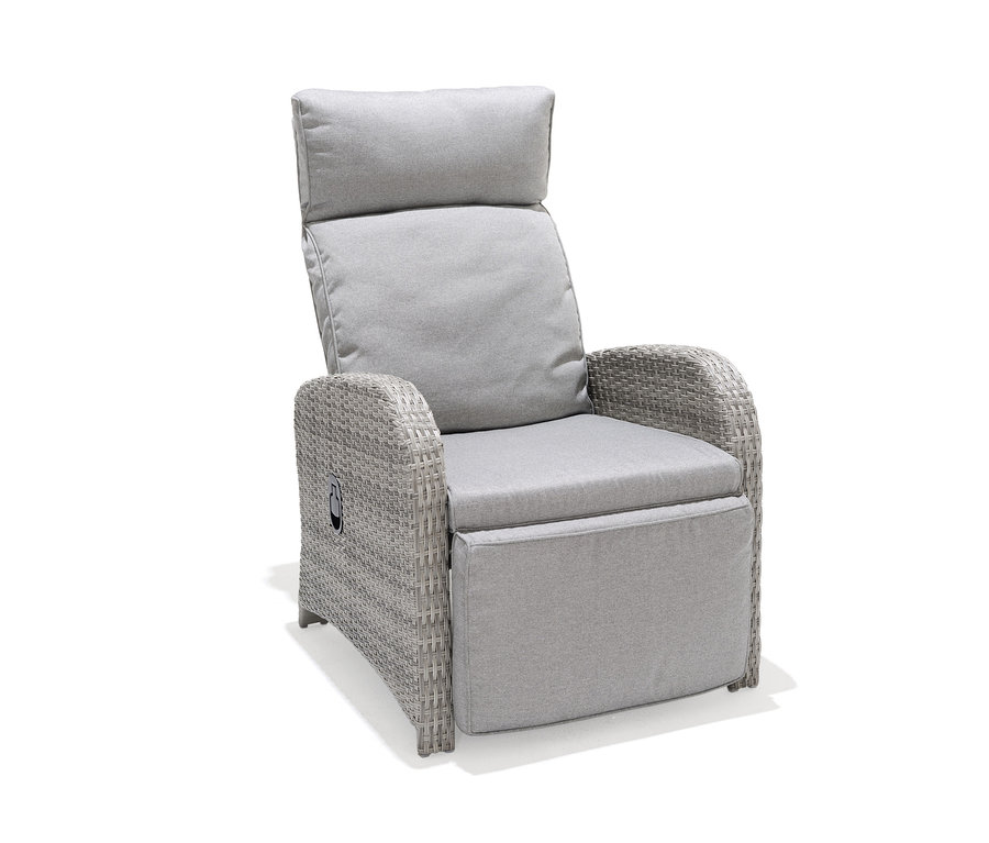 Šedé křeslo »Thore« s výklopnou podnožkou.