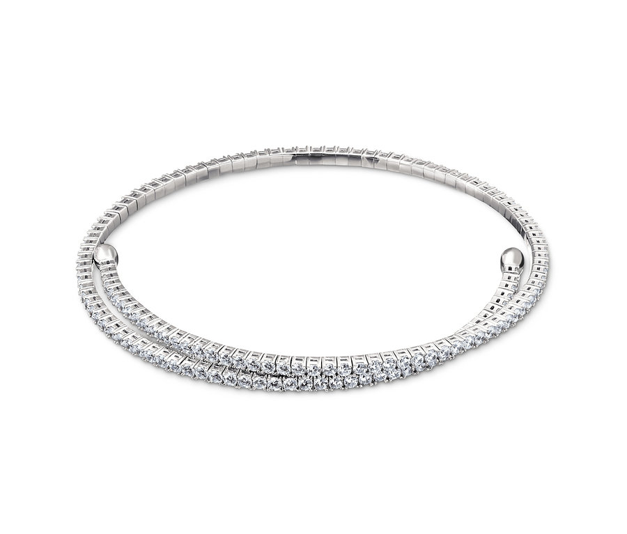 Dva stříbrné pružné náramky Premium Collection se zirkony na bílém pozadí.