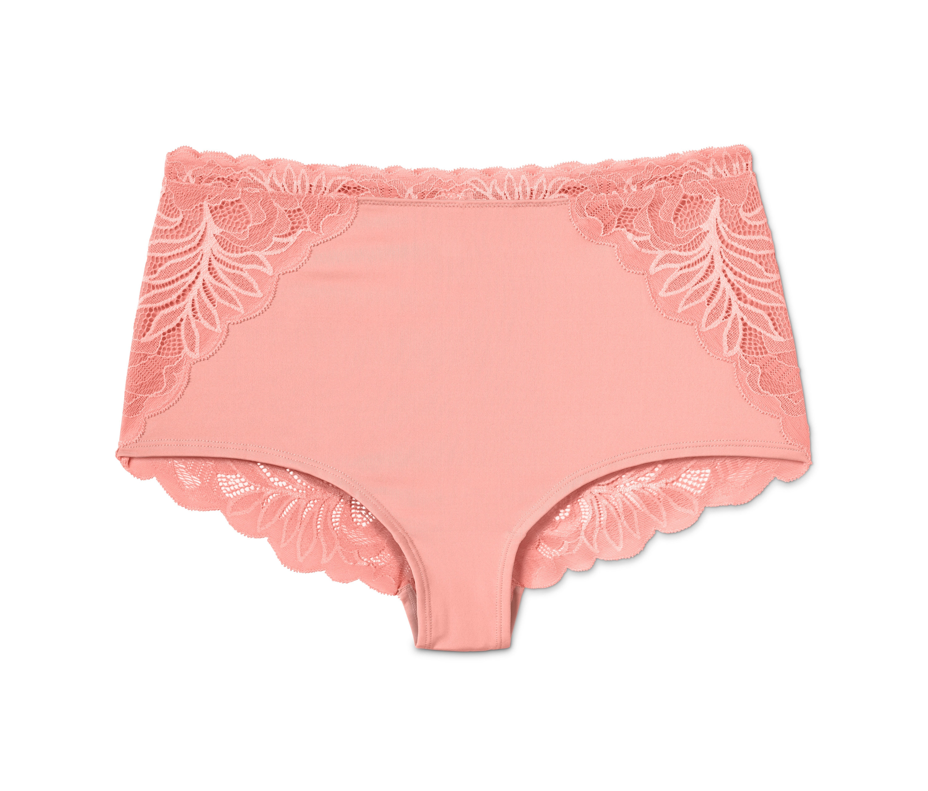 Meruňkové stahovací kalhotky s krajkou.