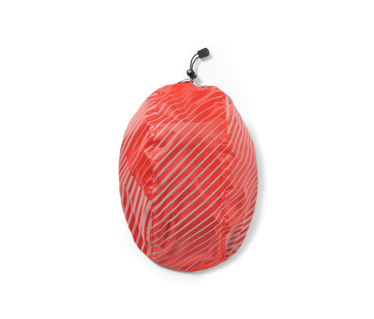 Oranžový nepromokavý návlek na cyklistickou helmu s reflexními pruhy.