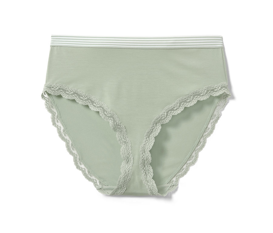 Zelené kalhotky s vysokým pasem.