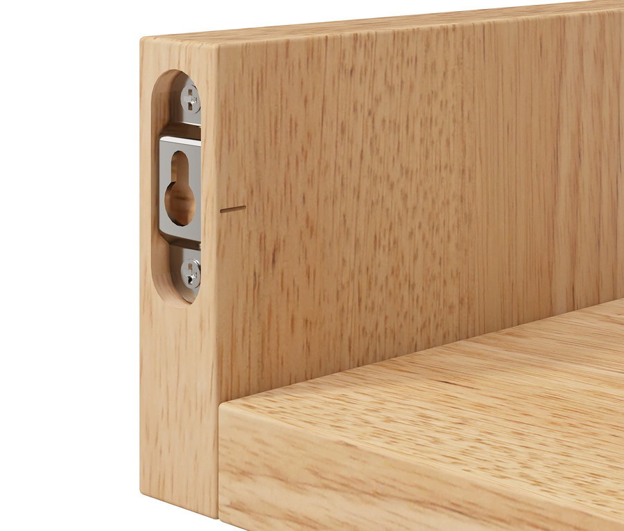 Detail upevnění nástěnné police cca 120 cm a 80 cm.