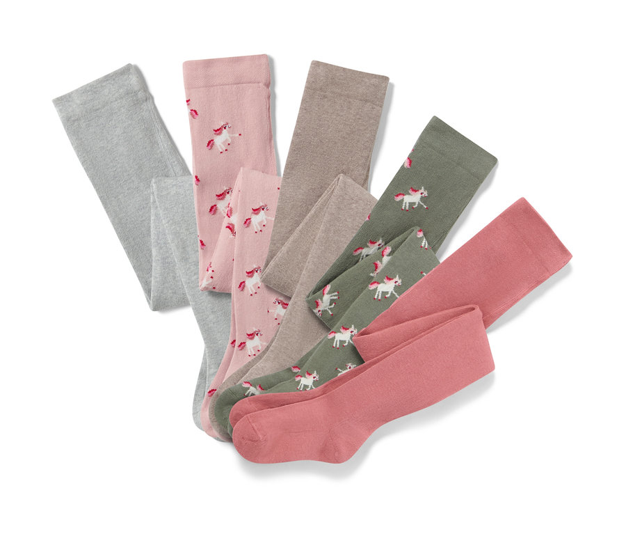 Pětice bavlněných punčocháčů s motivem jednorožce.