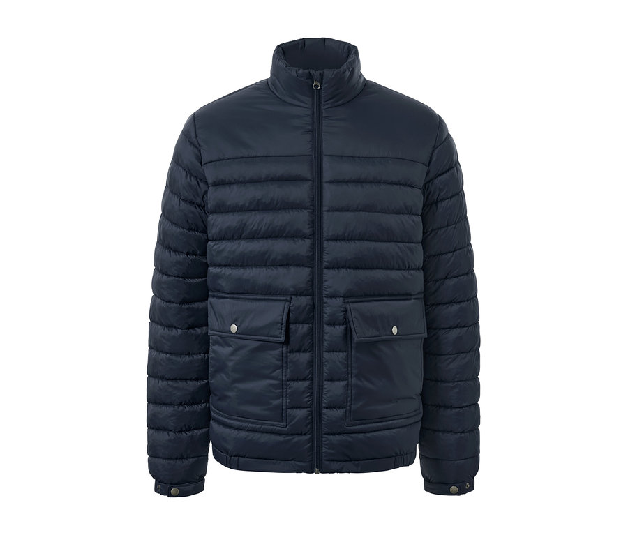 Tmavě modrá prošívaná bunda.