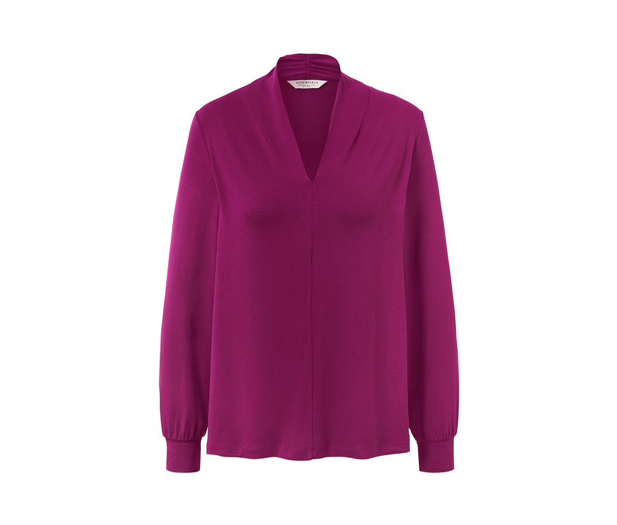 Fialové tričko s dlouhým rukávem a výstřihem do V, berry.