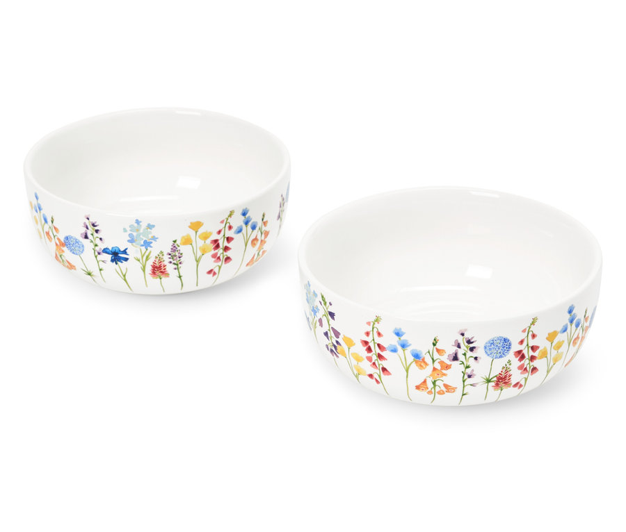 Dvě bílé misky s květinovým vzorem.