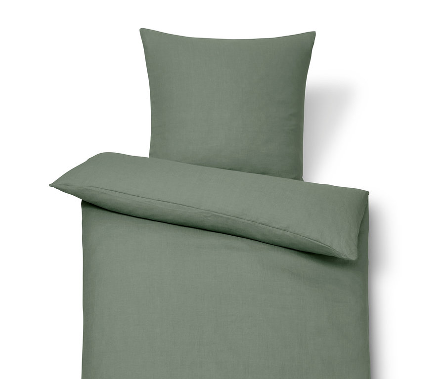 Zelené lněné povlečení standardní a nadměrné velikosti.