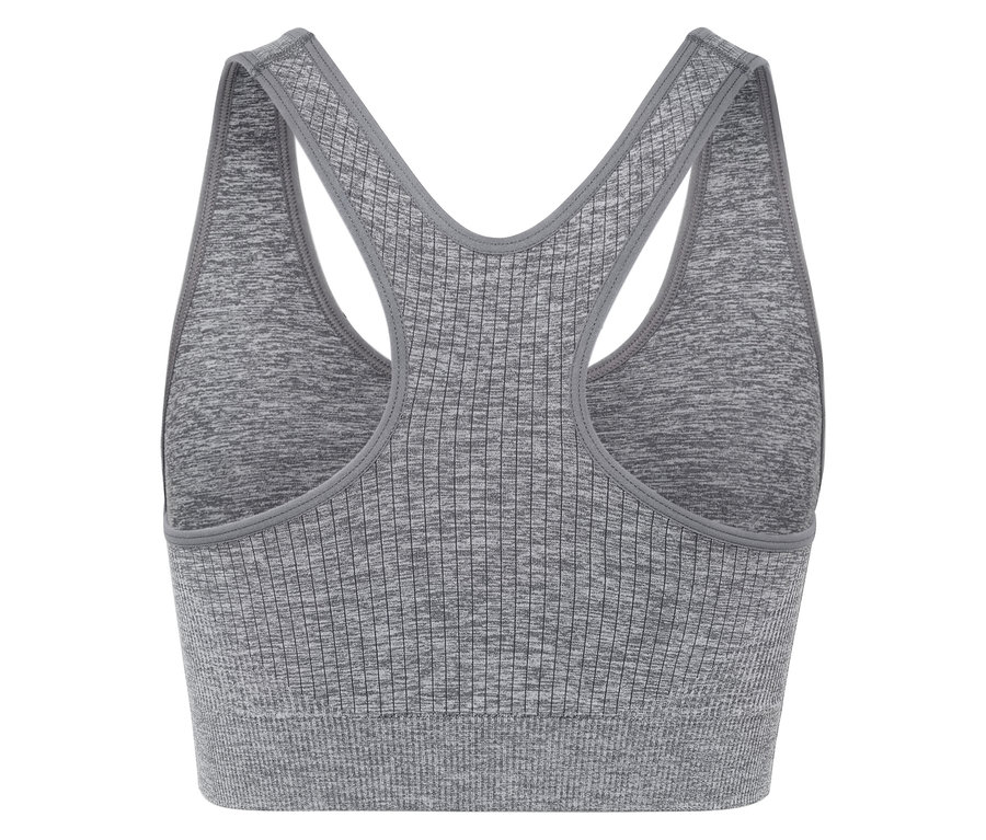 Šedá sportovní podprsenka s racerbackem.
