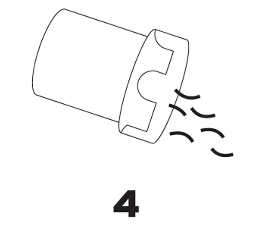 Ilustrace znázorňuje nakloněnou nádobu, ze které se sype obsah, pod ní je číslo 4.
