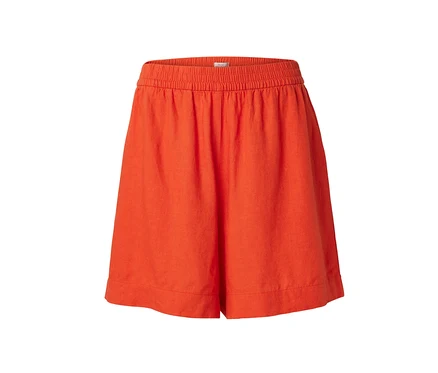 Oranžové lněné šortky.